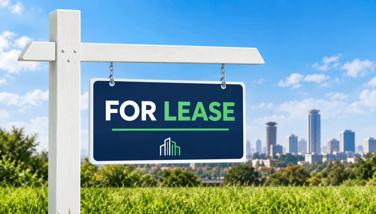 For lease sign displayed against a green field with the Nairobi skyline in the background.